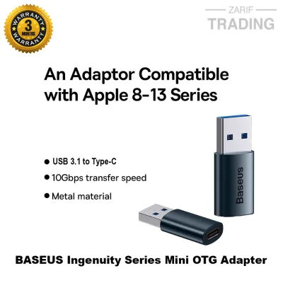 BASEUS Ingenuity Series Mini OTG Adapter USB 3.1 Male to Type C Female Converter Black Premium OTG Connector